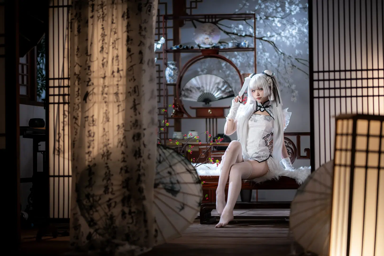 【殷紫萍cos】永劫无间玉髓冰心，水墨国风与白丝的碰撞 - mile7758 - 第2张
