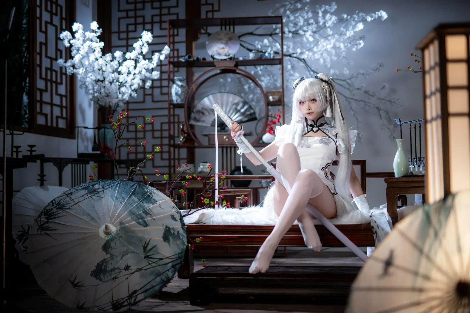 【殷紫萍cos】永劫无间玉髓冰心，水墨国风与白丝的碰撞 - mile7758 - 第7张