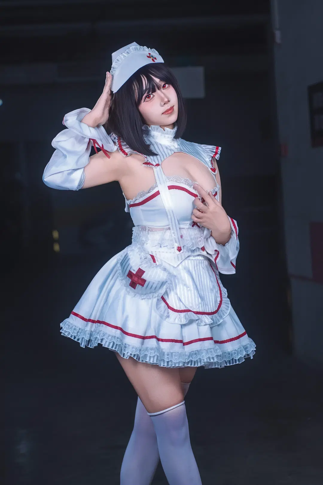 Sugar Angel White Stockings Nurse Outfit in the Underground Parking Garage by 鸽子 - Image 3