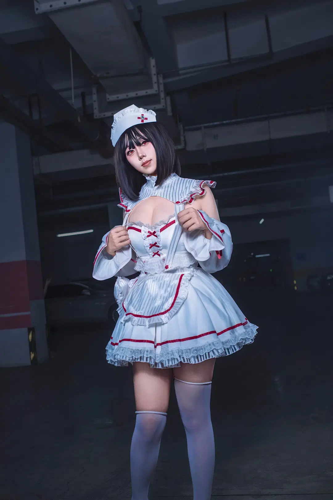 Sugar Angel White Stockings Nurse Outfit in the Underground Parking Garage by 鸽子 - Image 4