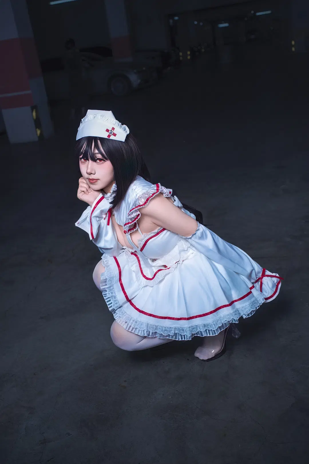 Sugar Angel White Stockings Nurse Outfit in the Underground Parking Garage by 鸽子 - Image 5
