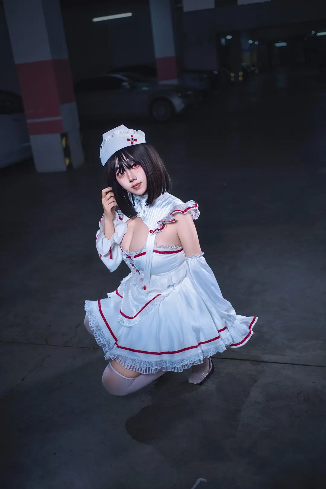 Sugar Angel White Stockings Nurse Outfit in the Underground Parking Garage by 鸽子 - Image 6