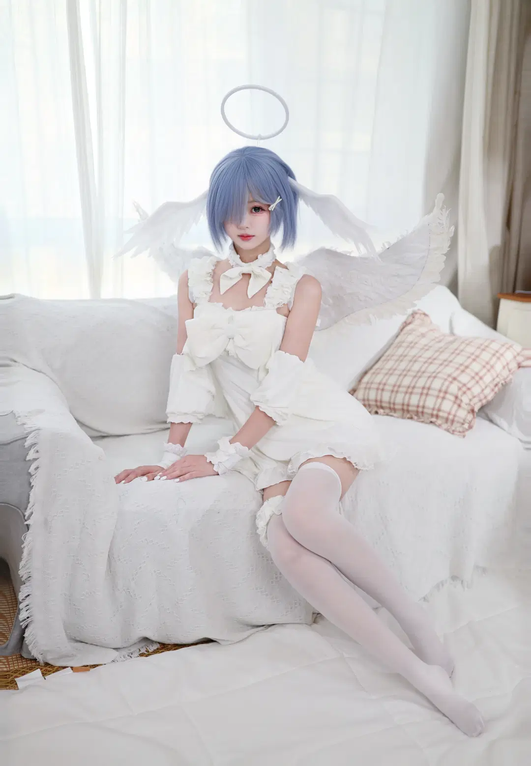 cosplay, 从零开始的异世界生活, 蕾姆cos, 白丝, 天使蕾姆
