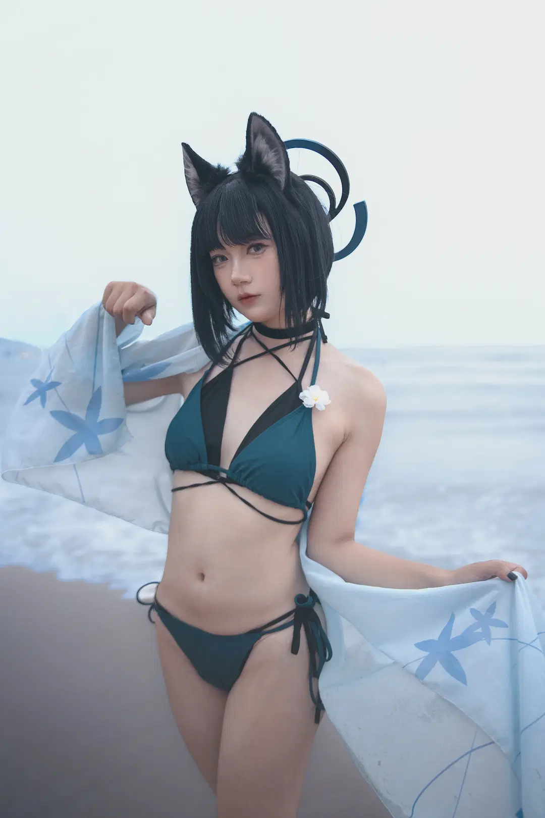 【桐生桔梗cos】蔚蓝档案海边的灵动猫娘