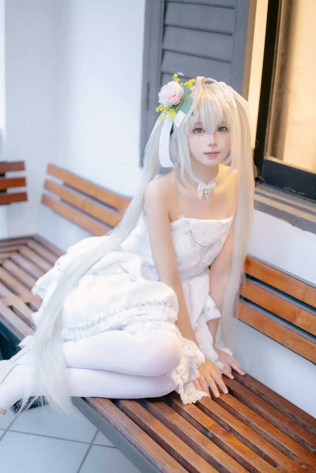 【春日野穹cos】花嫁造型的穹妹，白丝与兔子的治愈时光 - 楚果果 - 第2张
