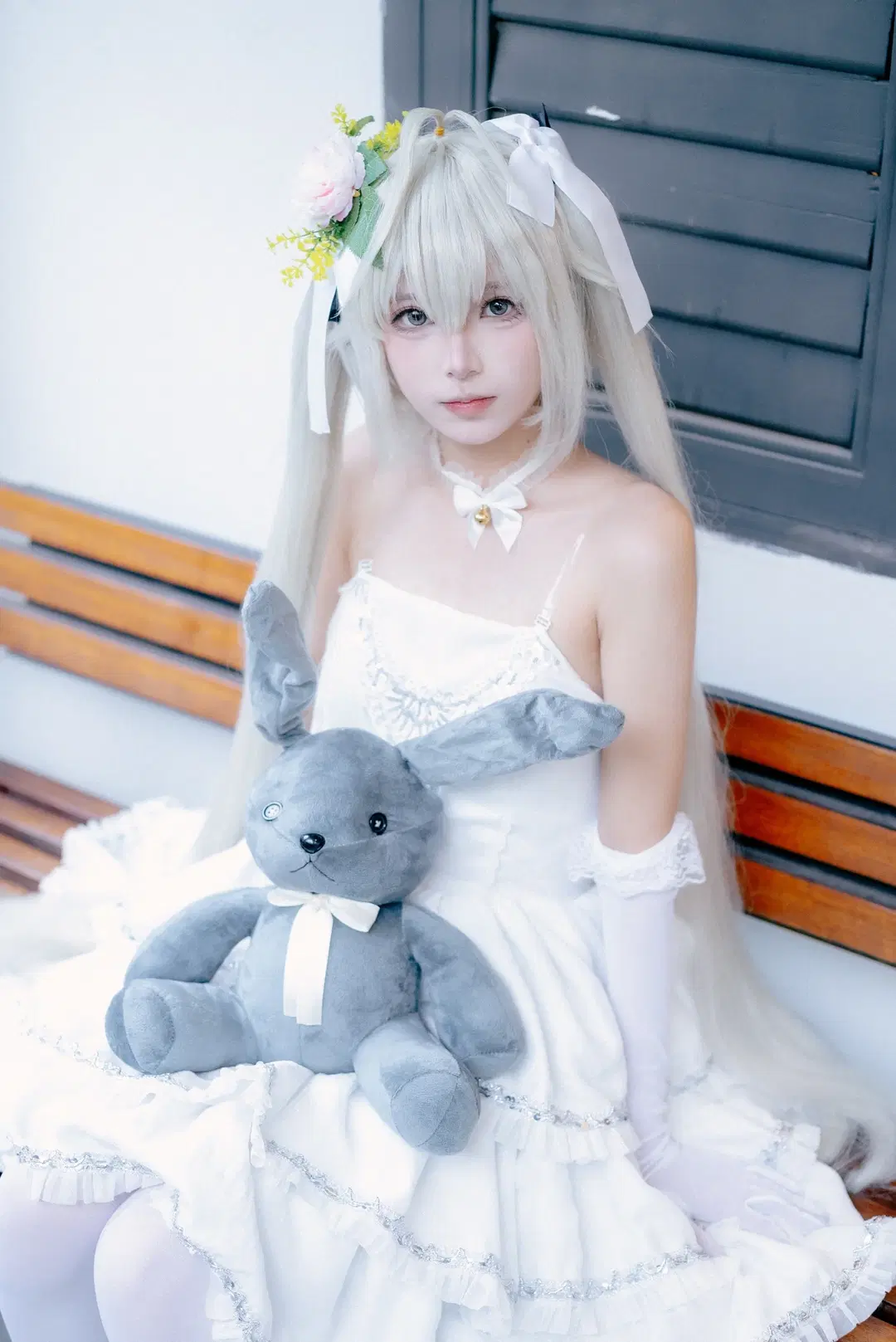 【春日野穹cos】花嫁造型的穹妹，白丝与兔子的治愈时光 - 楚果果 - 第4张