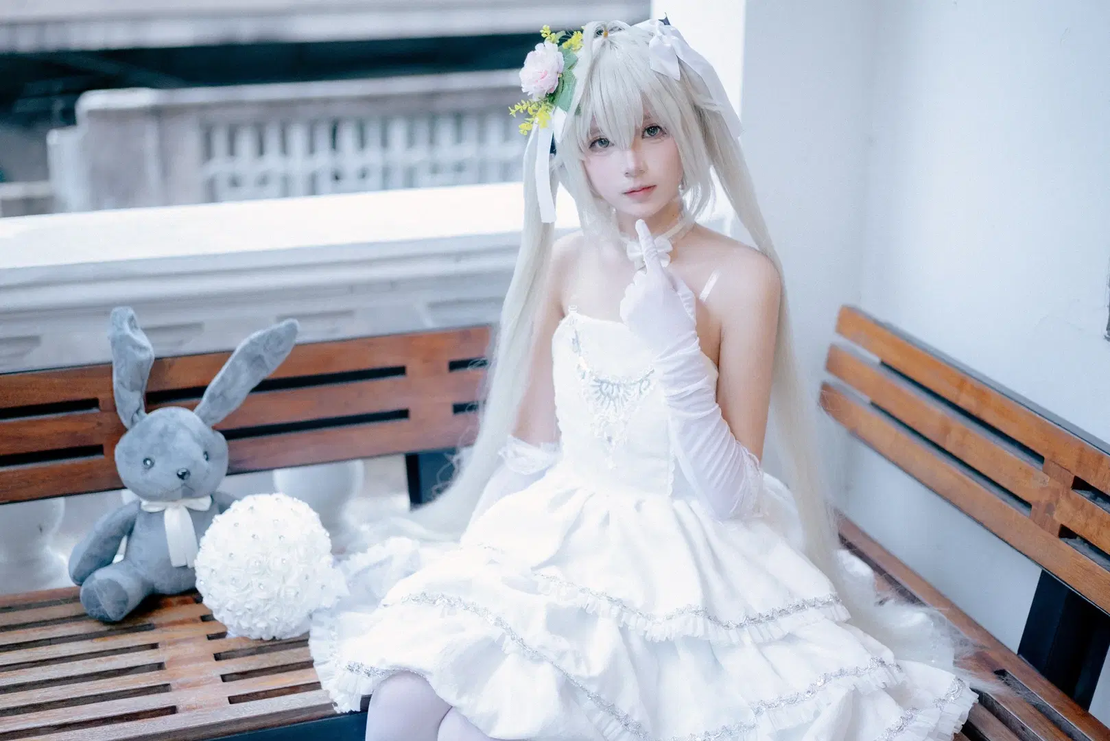 【春日野穹cos】花嫁造型的穹妹，白丝与兔子的治愈时光 - 楚果果 - 第6张