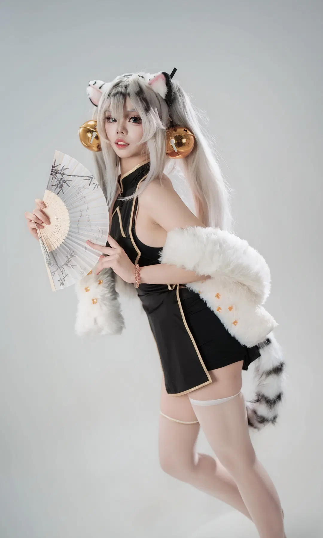 白虎娘兽耳旗袍造型，黑金与毛绒的碰撞 - 二先生 - 第3张