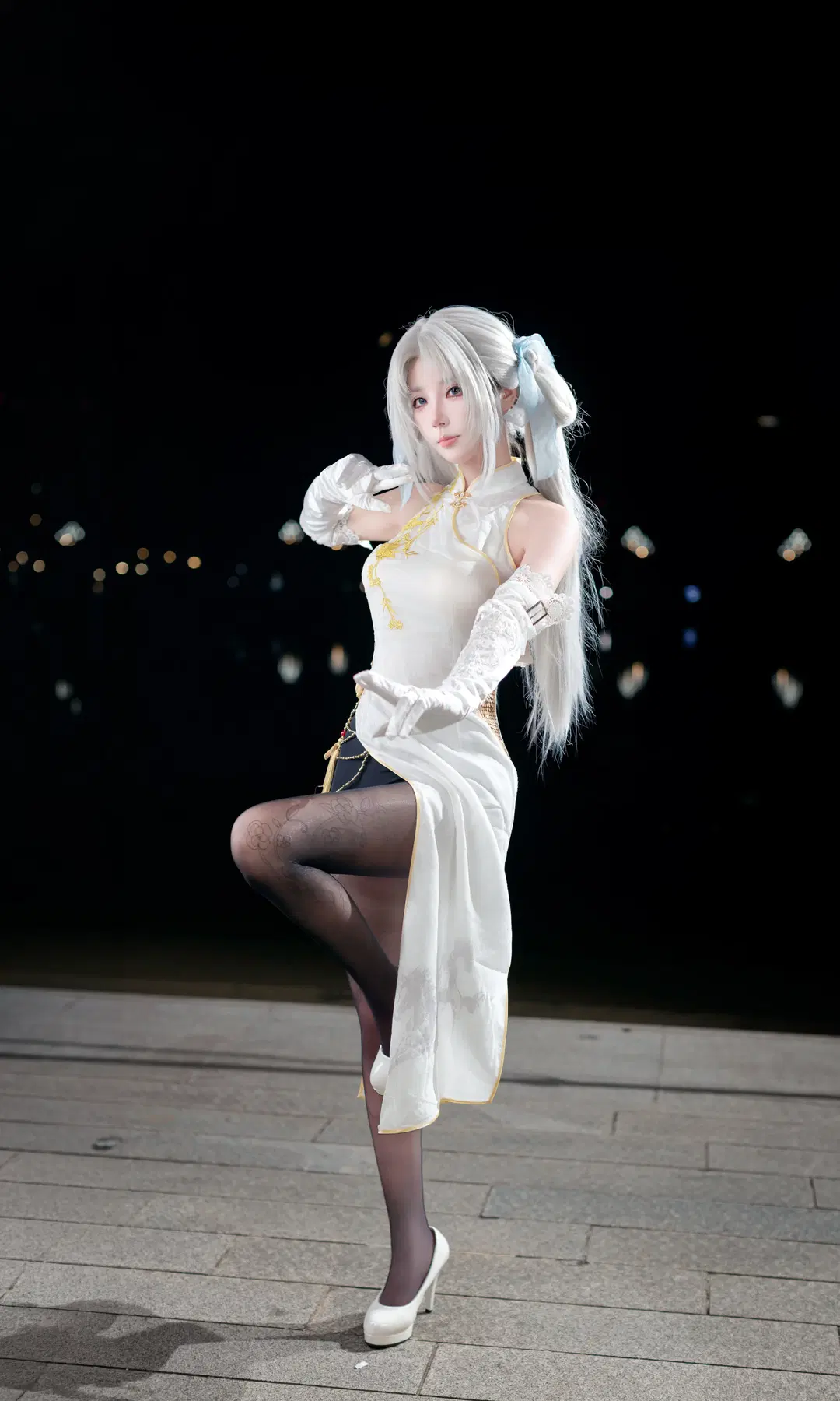 NARAKA: BLADEPOINT, 顧清寒コスプレ, NARAKA: BLADEPOINT コスプレ, ストッキング, 白チャイナドレスコスプレ