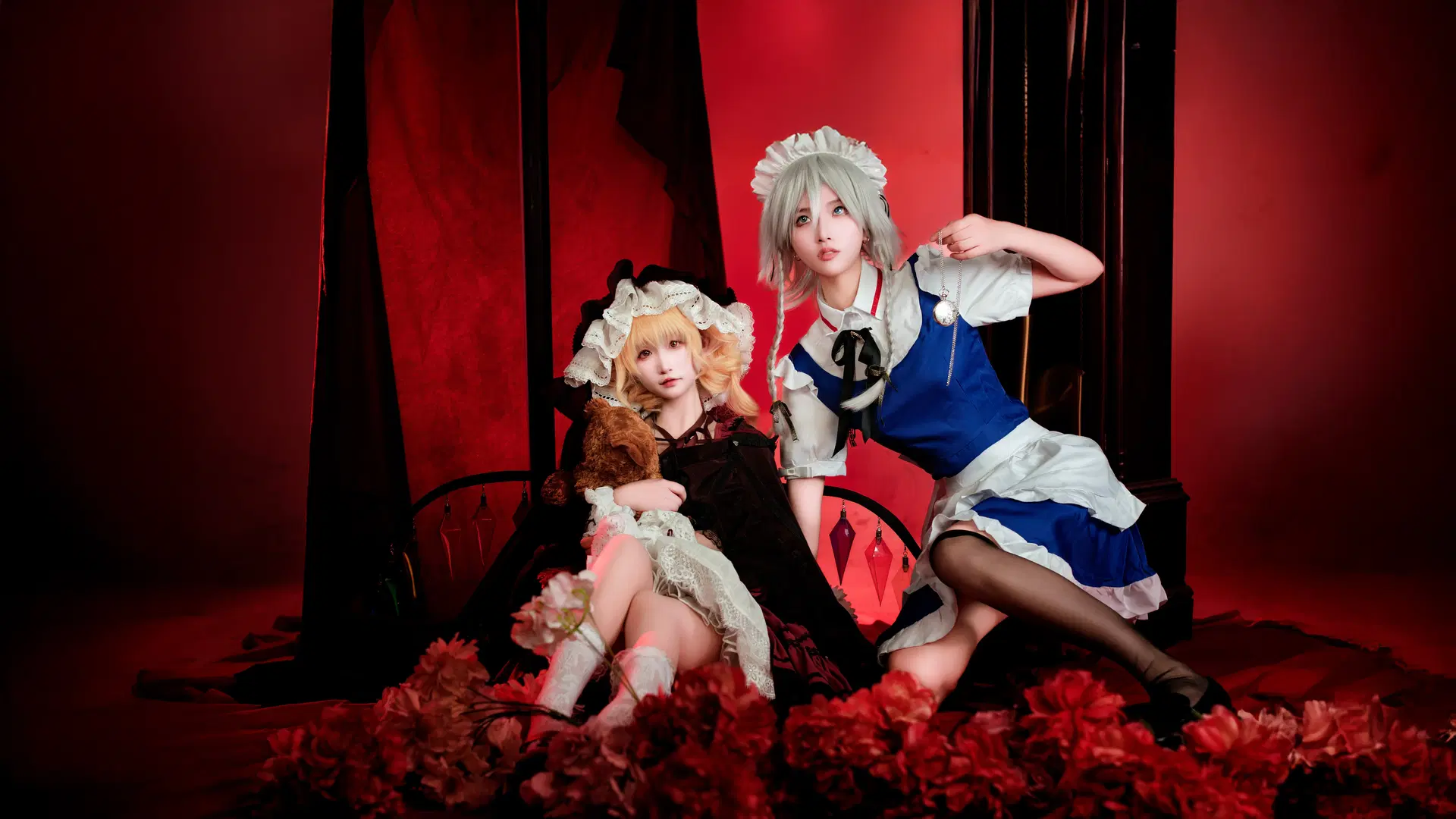 女仆装, 十六夜咲夜cos, 芙兰朵露cos, 黑丝, 东方红魔乡