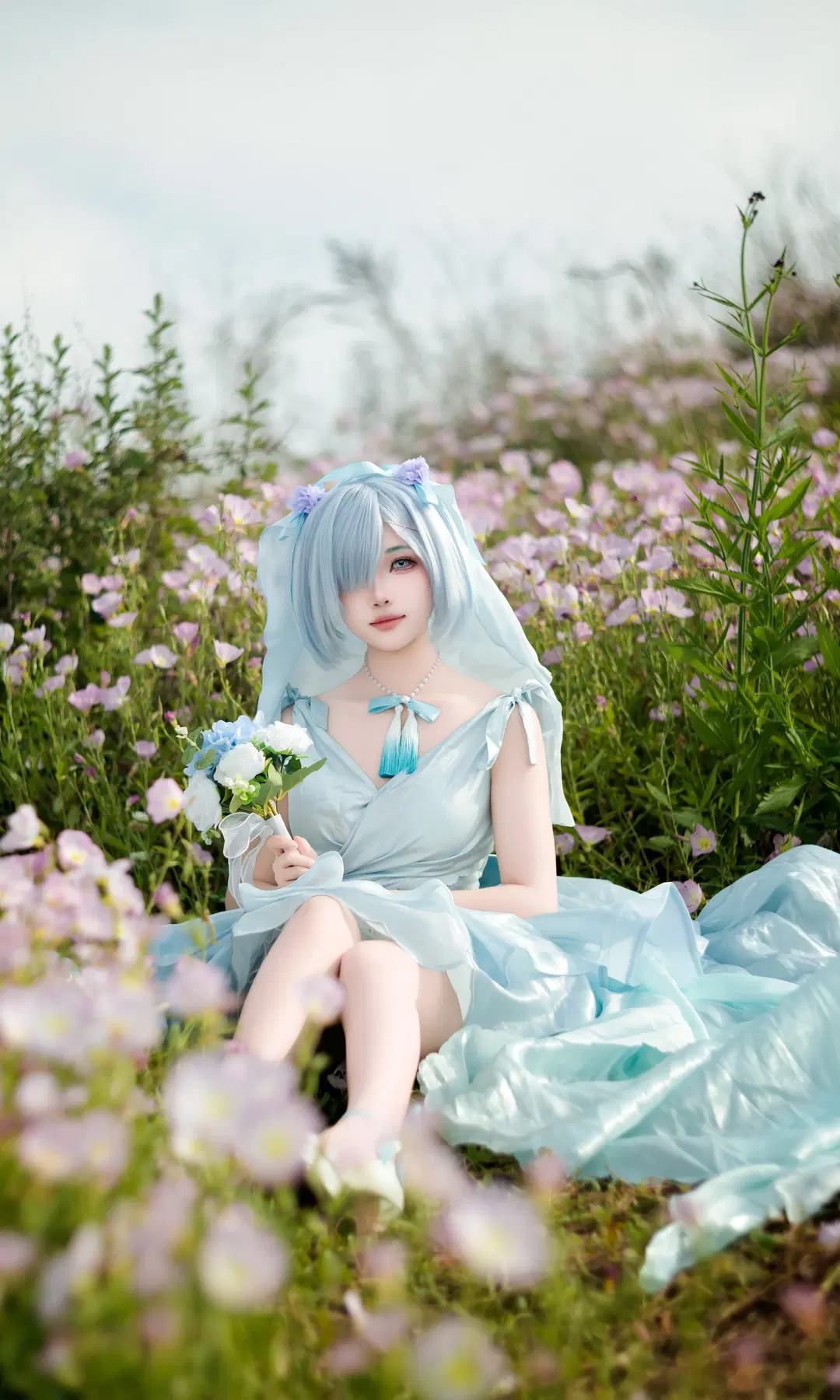 cosplay, Re:ZERO -Starting Life in Another World-, Rem cosplay, Blue-themed cosplay, Sea of flowers photo shoot