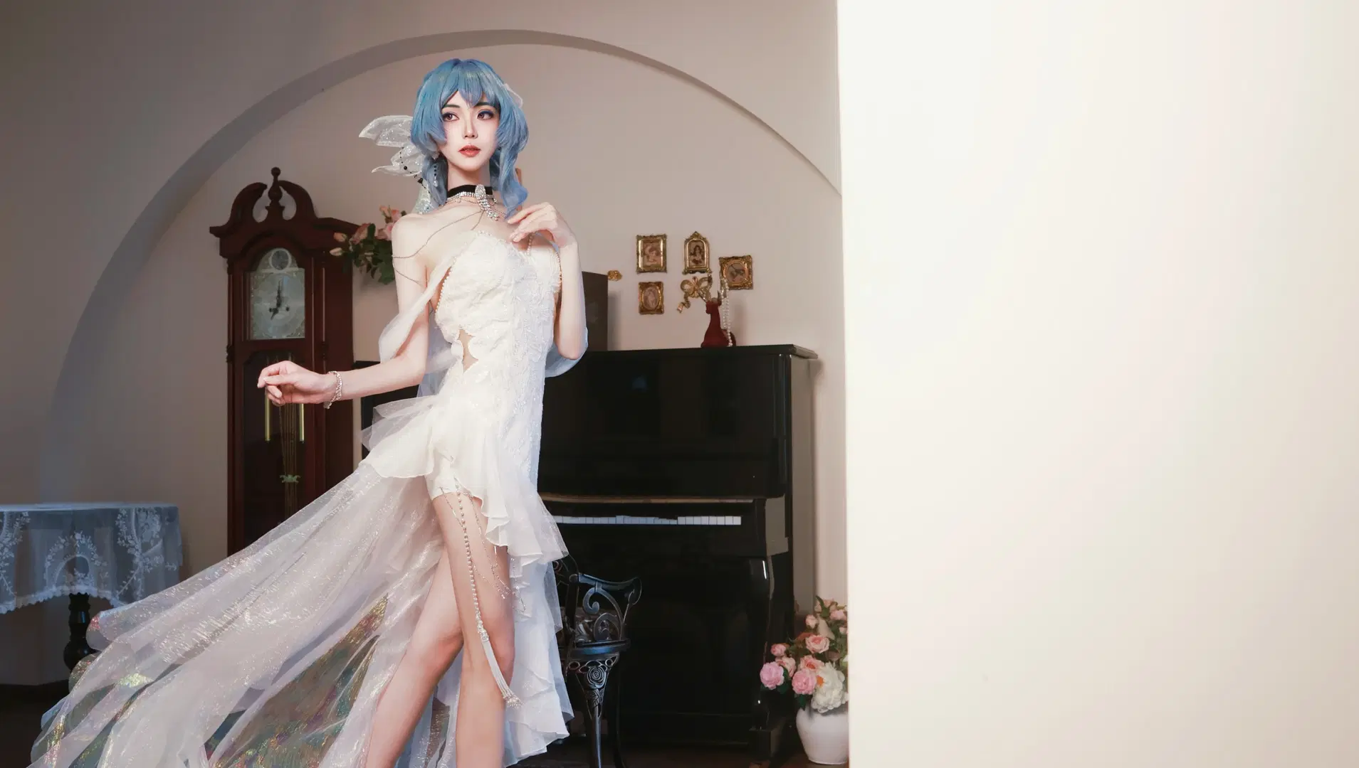 鳴潮, 二次元撮影, コスプレ写真, ショアキーパー コスプレ, 幻想的な白いベール