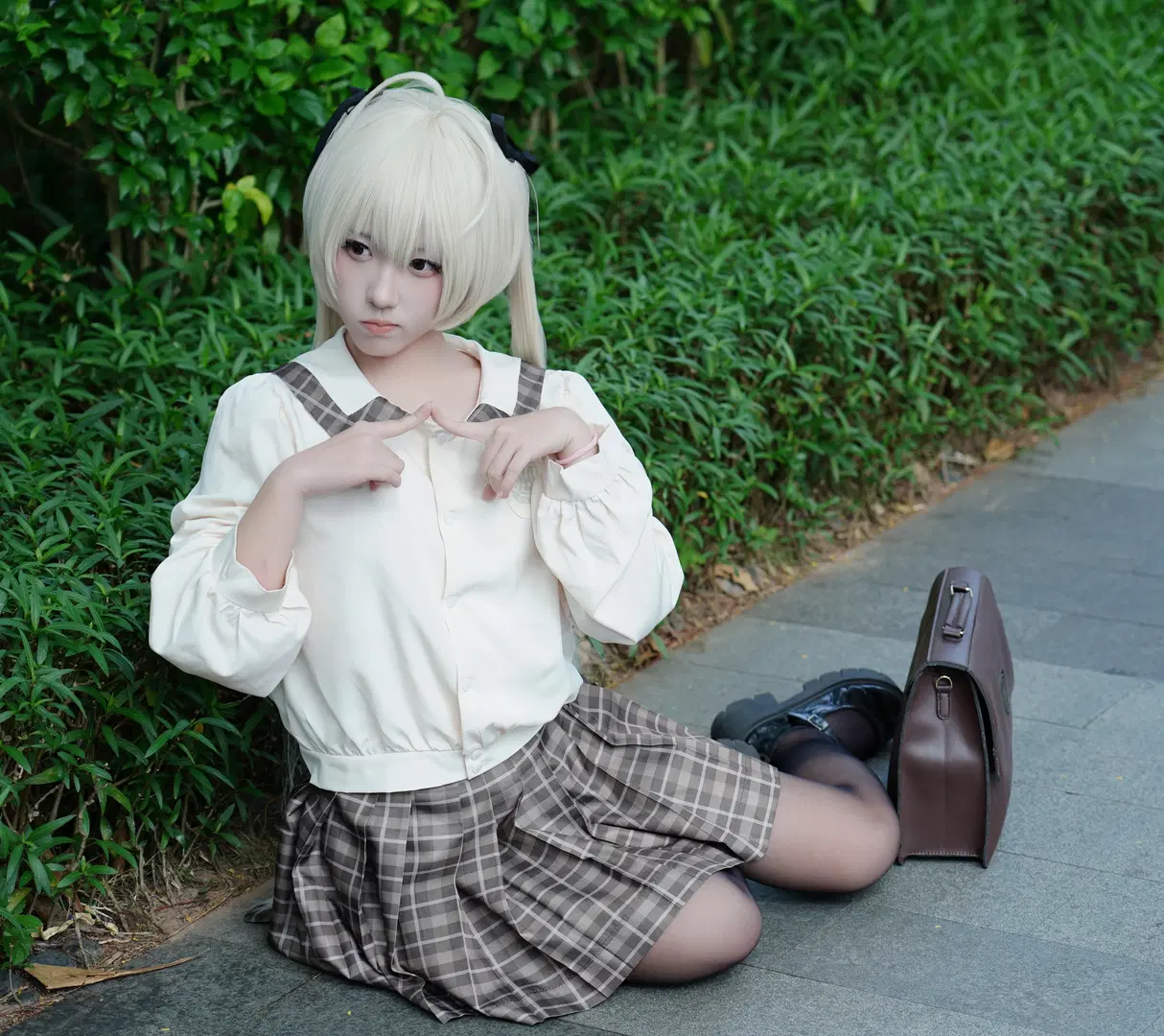 漫展返图, 春日野穹cos, 双马尾, 制服少女, 丝袜