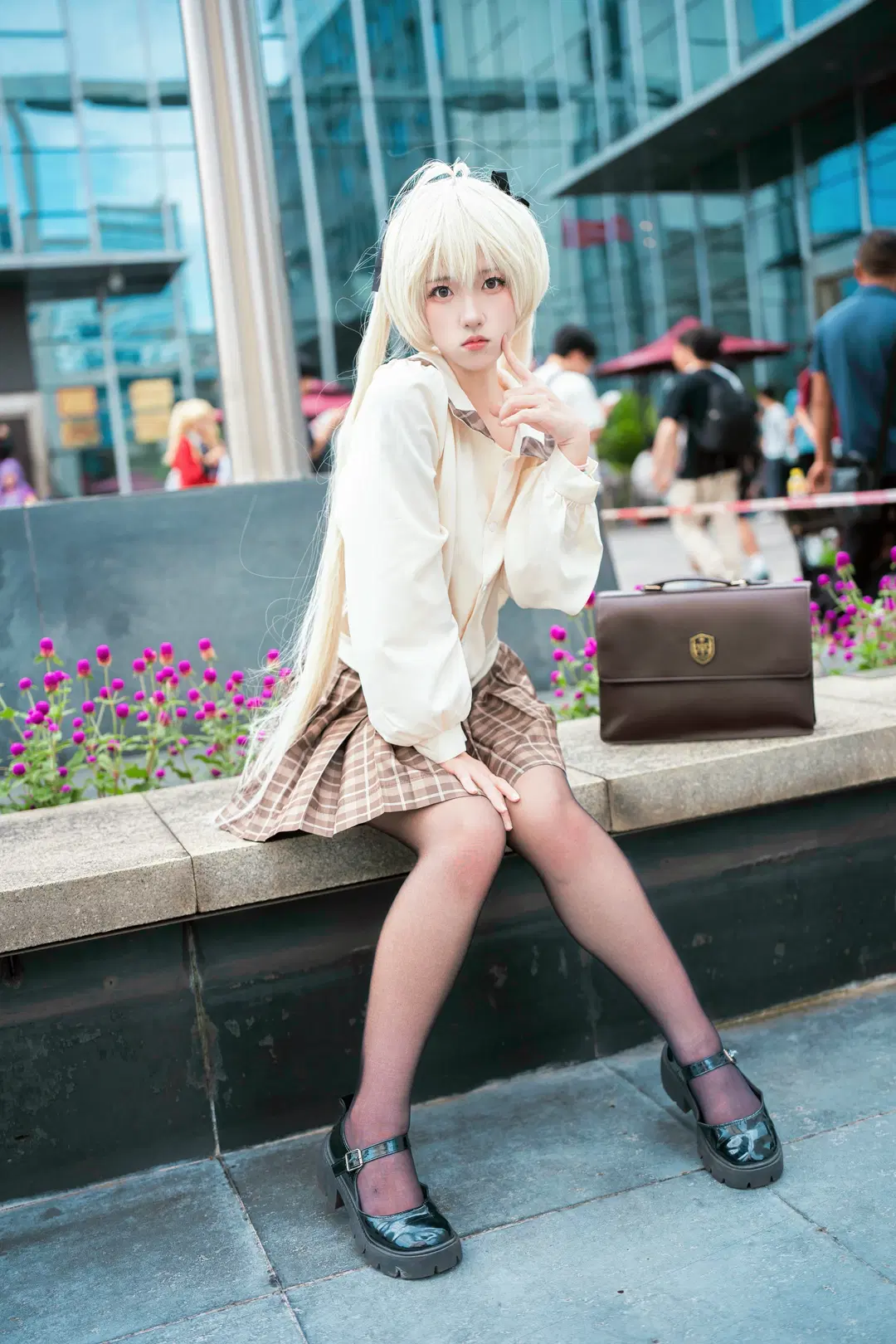 漫展场照, 穹妹cos, 双马尾, 校园风cosplay, 丝袜