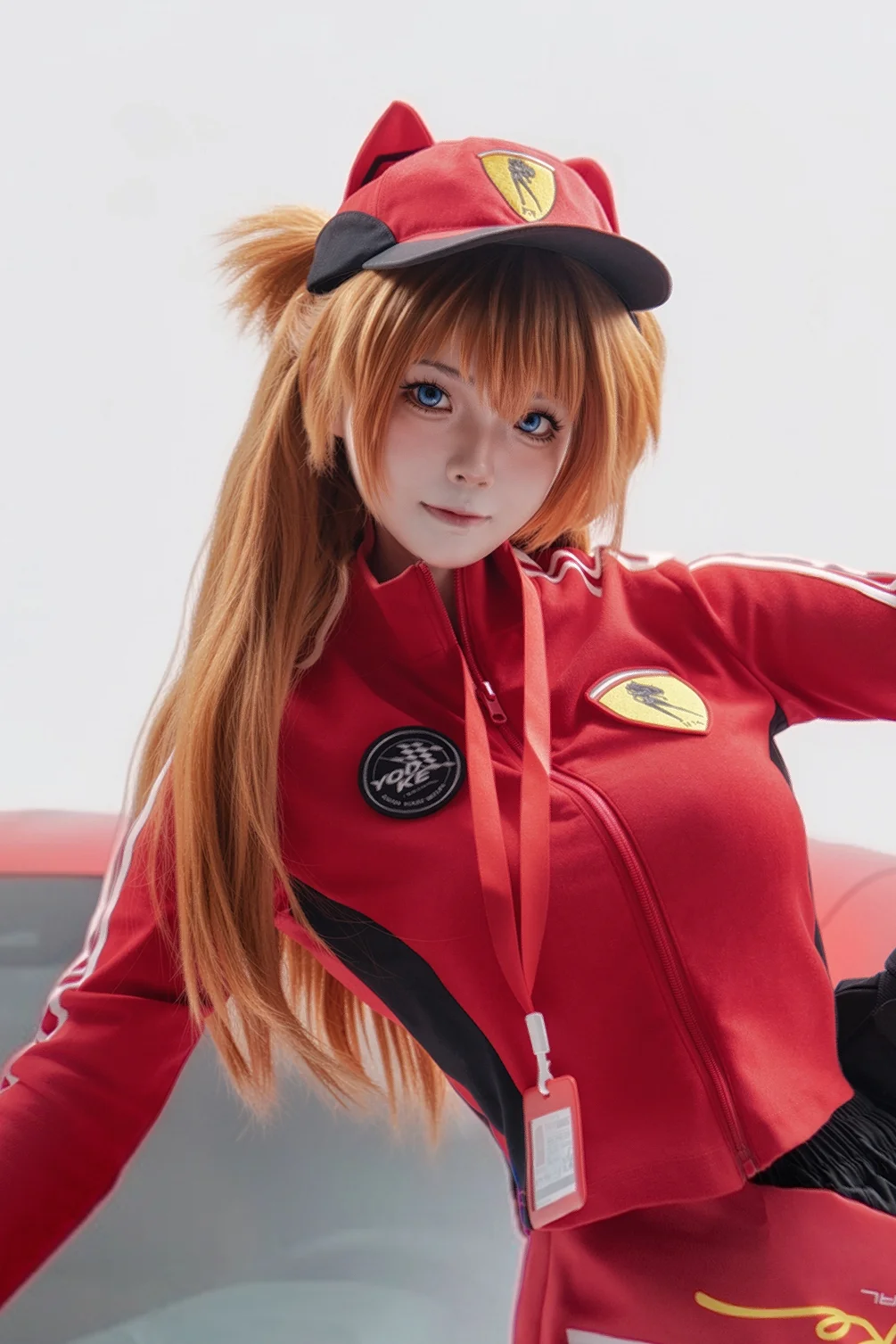 明日香cos, 新世纪福音战士, 棚拍人像, 赛车服cosplay, 法拉利跑车