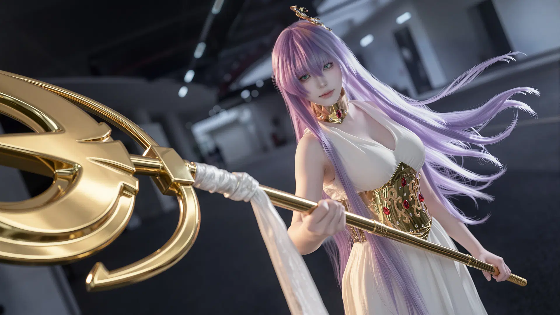 Anime-style photography, Convention photos, Athena cosplay, Saint Seiya, golden staff