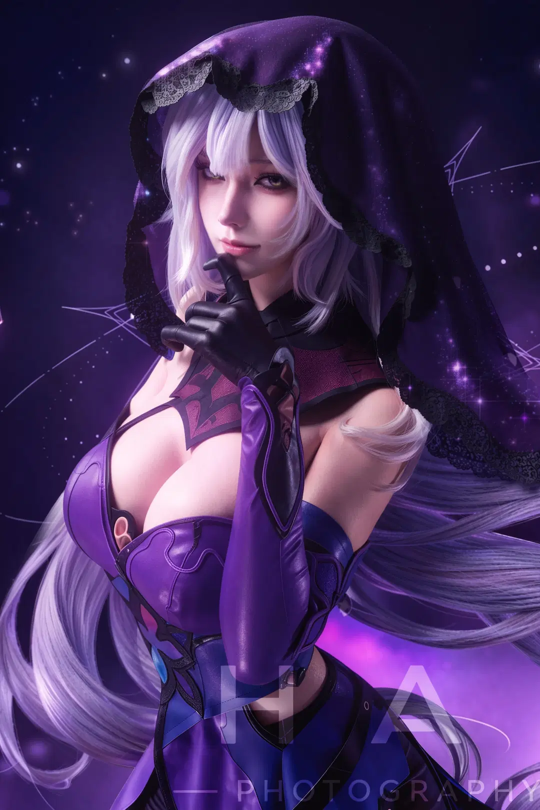 cosplay, 二次元摄影, 黑天鹅cos, 后期合成, 紫色系御姐