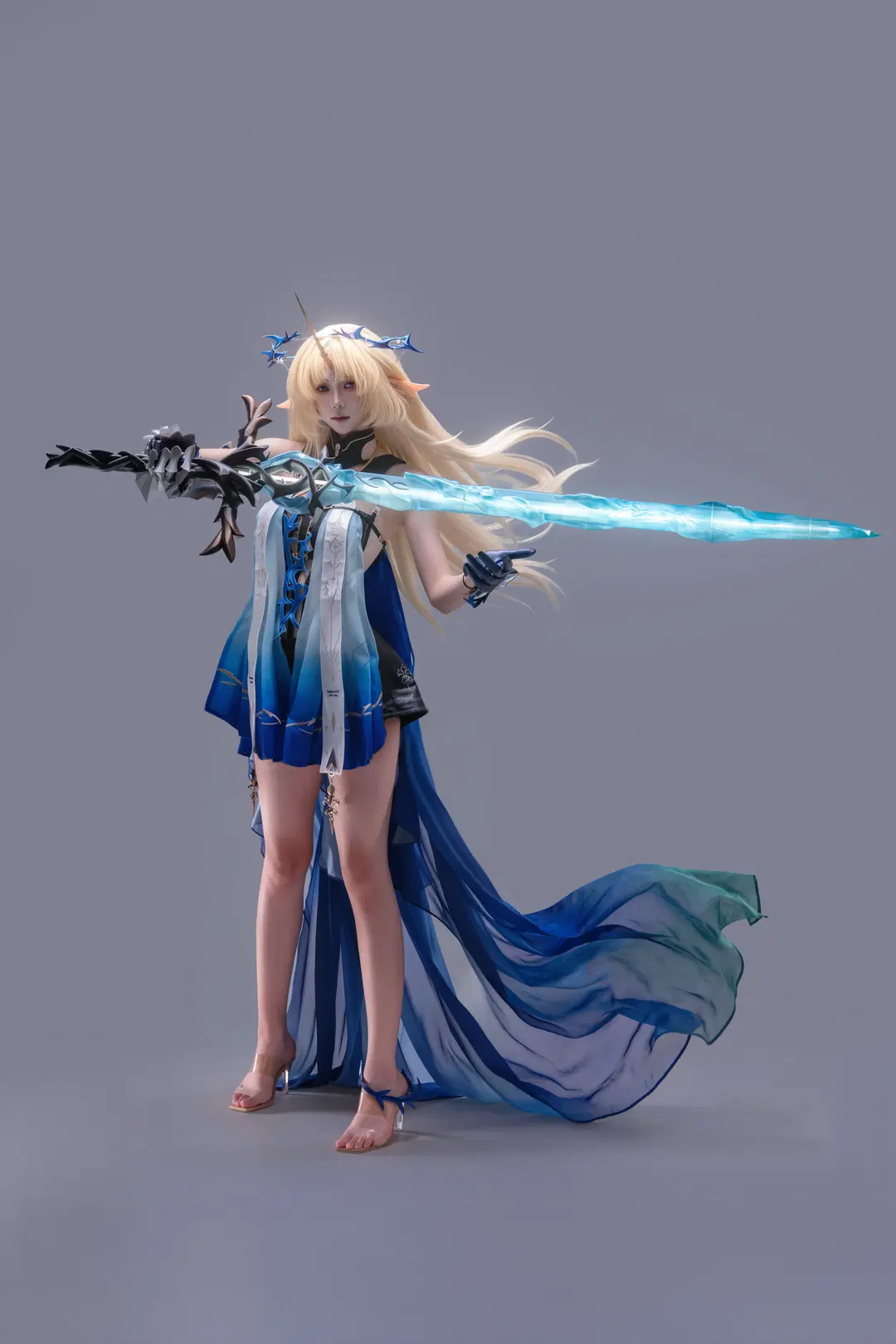 【フルールドリス コスプレ】『鳴潮』ポーズ参考：青黒のグラデーションと巨大な幻の剣の衝突 - 海海📸 - 3枚目