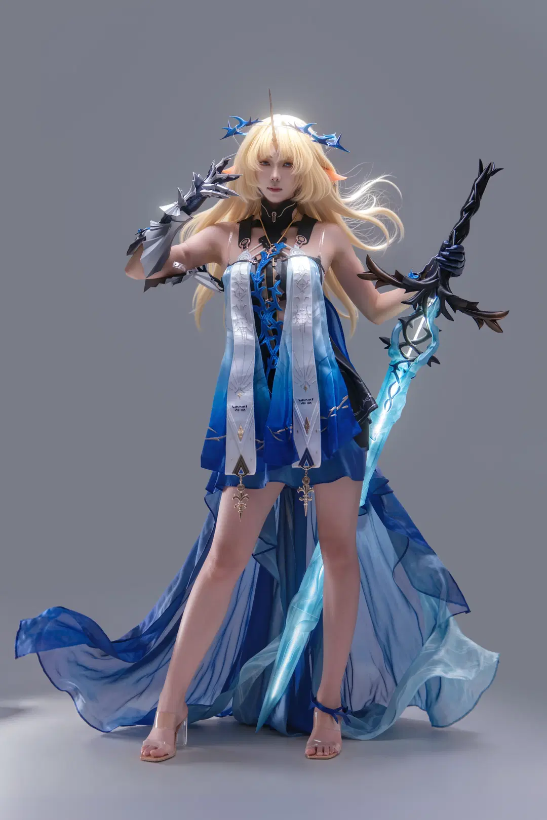 【フルールドリス コスプレ】『鳴潮』ポーズ参考：青黒のグラデーションと巨大な幻の剣の衝突 - 海海📸 - 8枚目