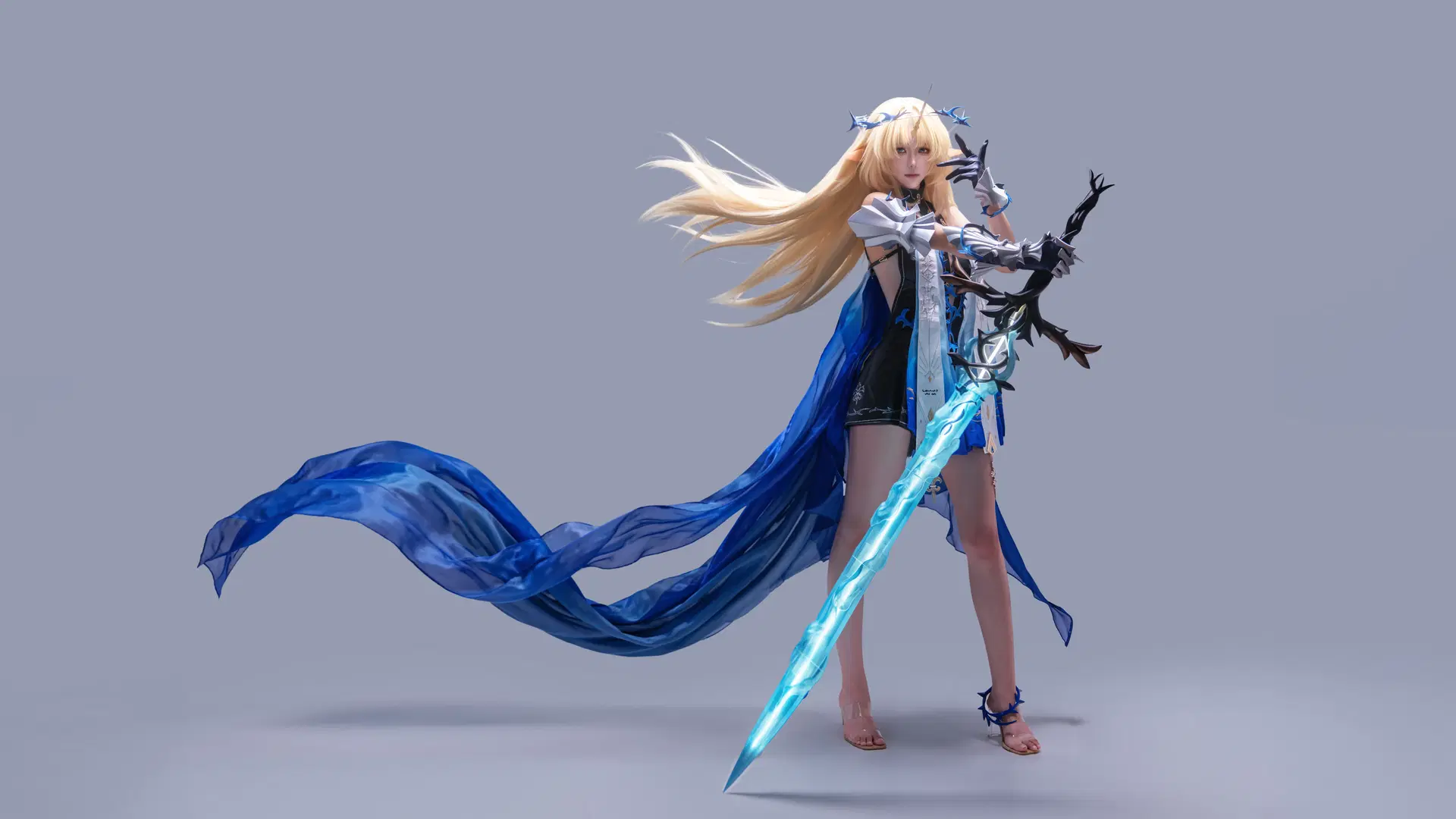 【フルールドリス コスプレ】『鳴潮』ポーズ参考：青黒のグラデーションと巨大な幻の剣の衝突 - 海海📸 - 9枚目