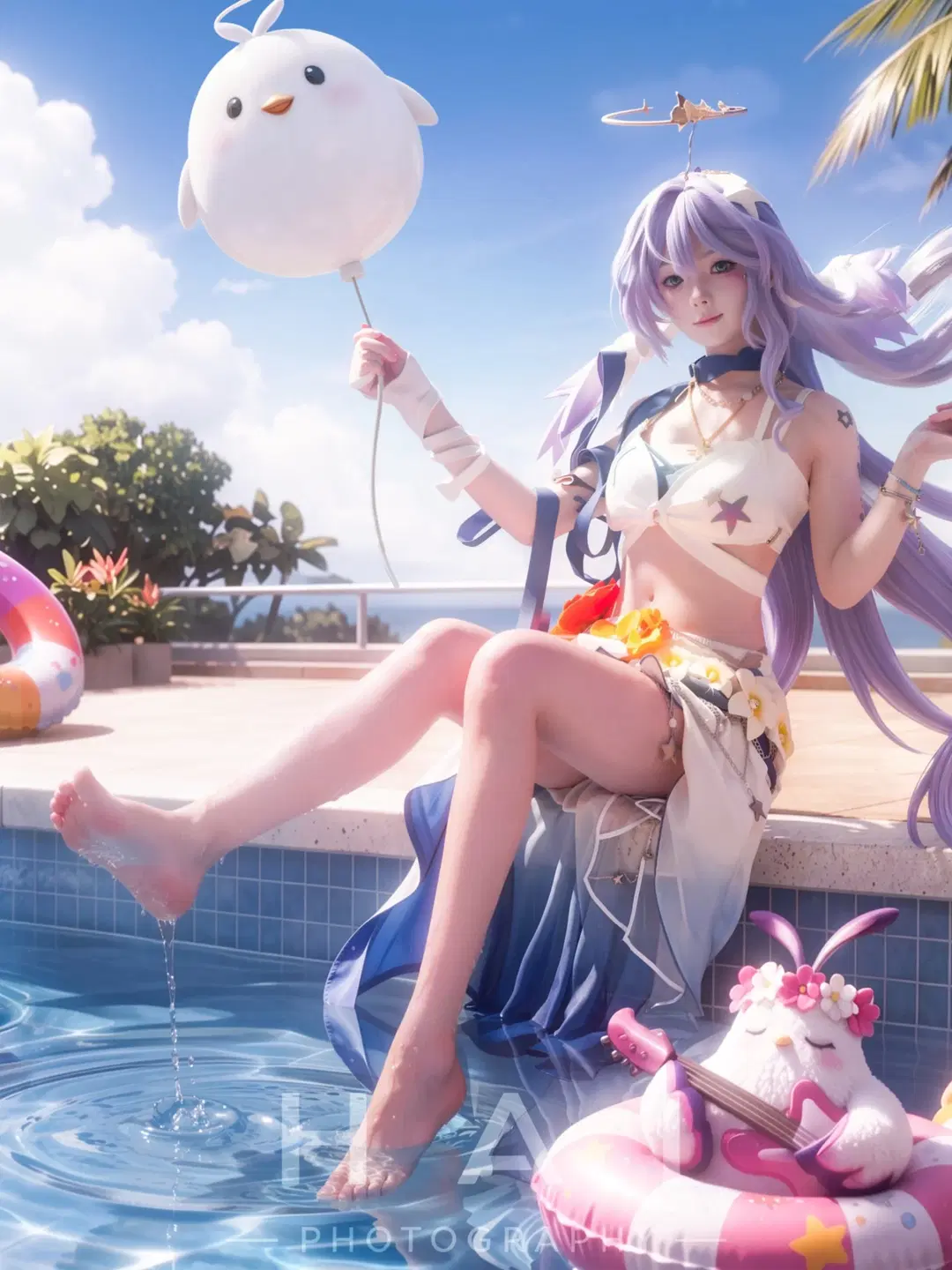 cosplay, Anime-style photography, Robin cosplay, Poolside photoshoot, Refreshing summer