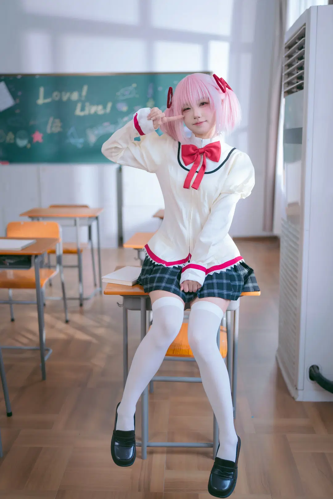 二次元摄影, 鹿目圆cos, 魔法少女小圆, 白丝, 校园cosplay