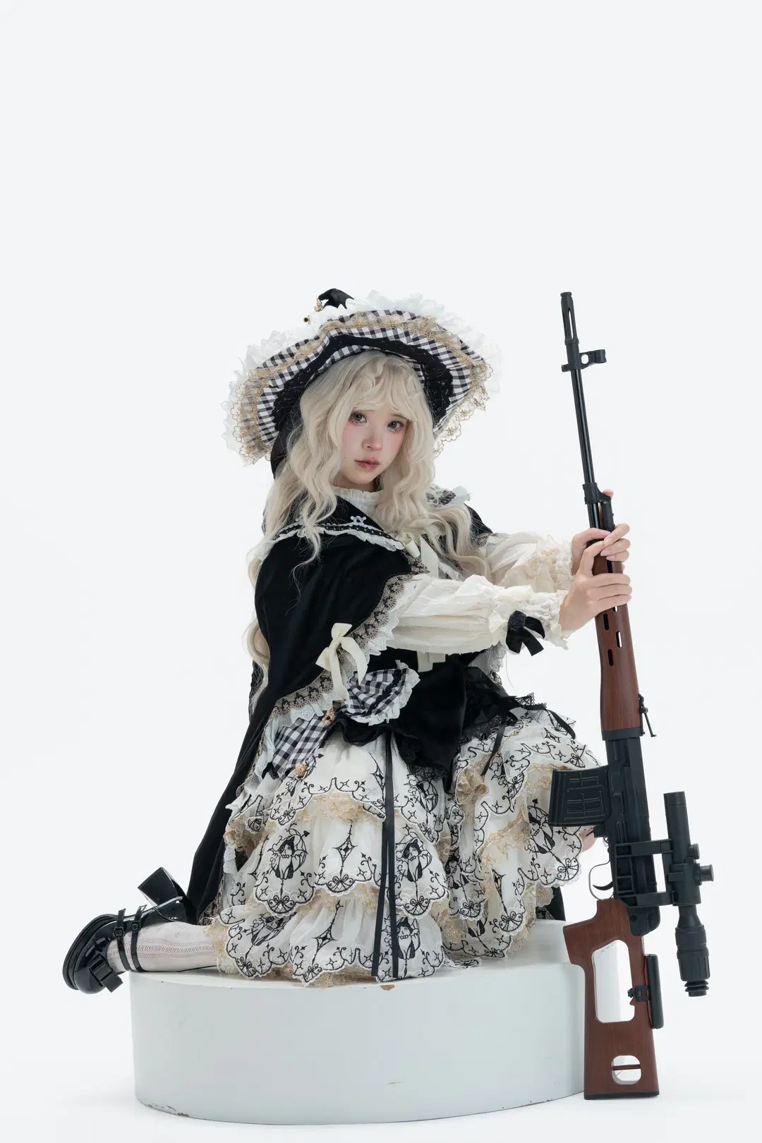 黑白格纹武装洛丽塔白棚拍摄记录 - 一只黑猫 - 第6张