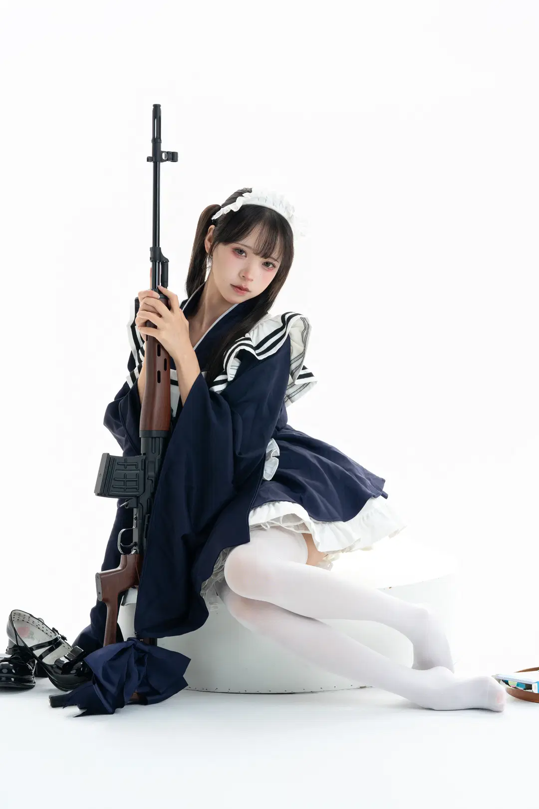白ホリ和風メイド服撮影テスト：驚異の体幹バランスを披露 - 一只黑猫 - 10枚目