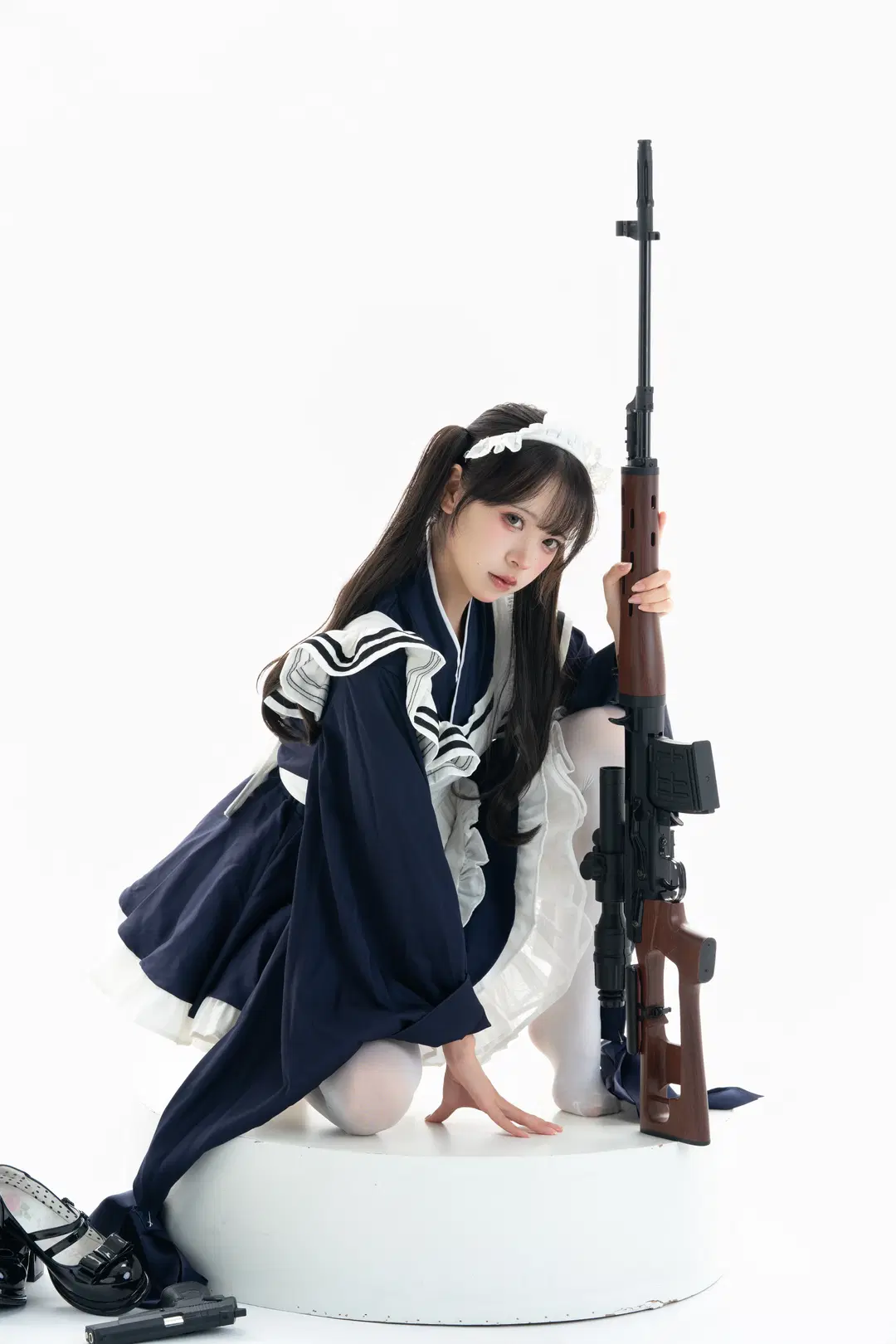 白ホリ和風メイド服撮影テスト：驚異の体幹バランスを披露 - 一只黑猫 - 11枚目