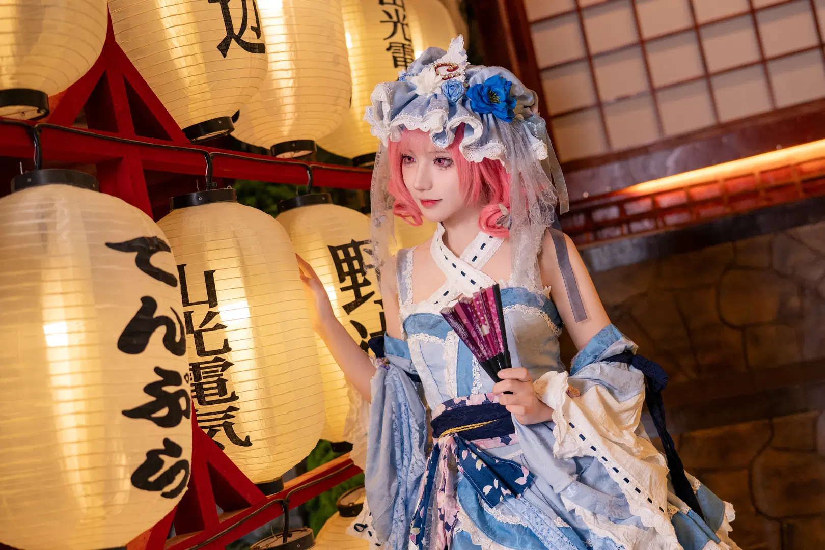 【西行寺幽幽子cos】東方project和風燈籠下的藍白洋裝 - 柏油小星瞳📸 - 第2張