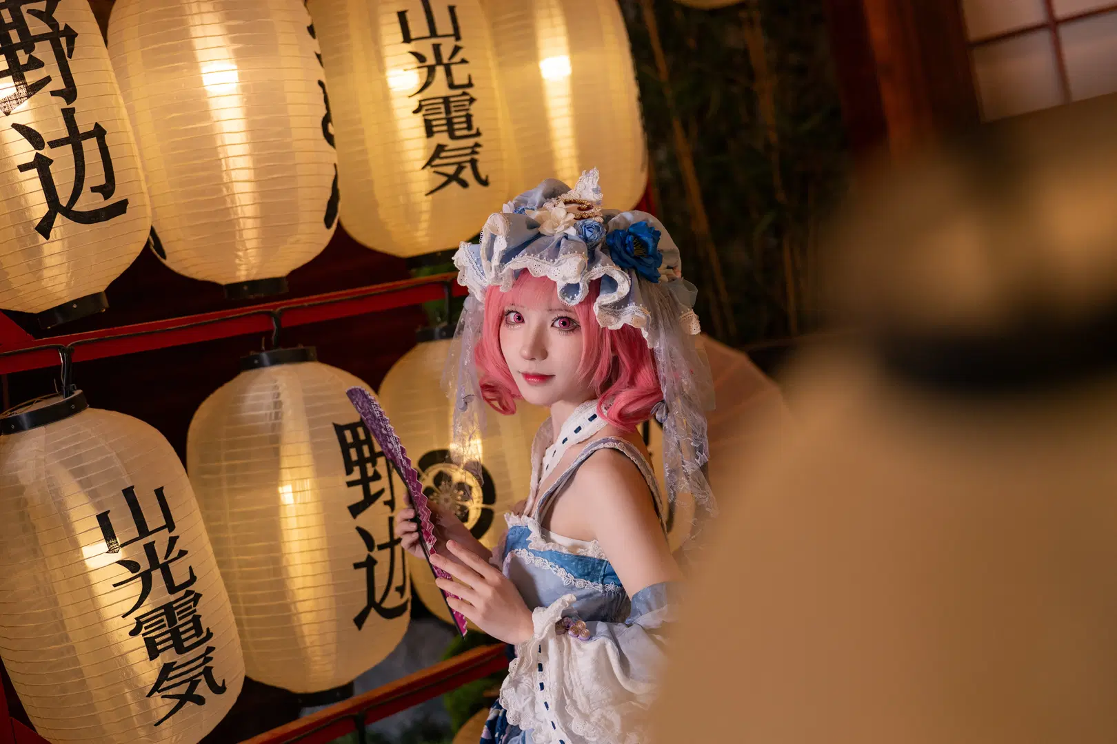 【西行寺幽幽子cos】東方project和風燈籠下的藍白洋裝 - 柏油小星瞳📸 - 第3張