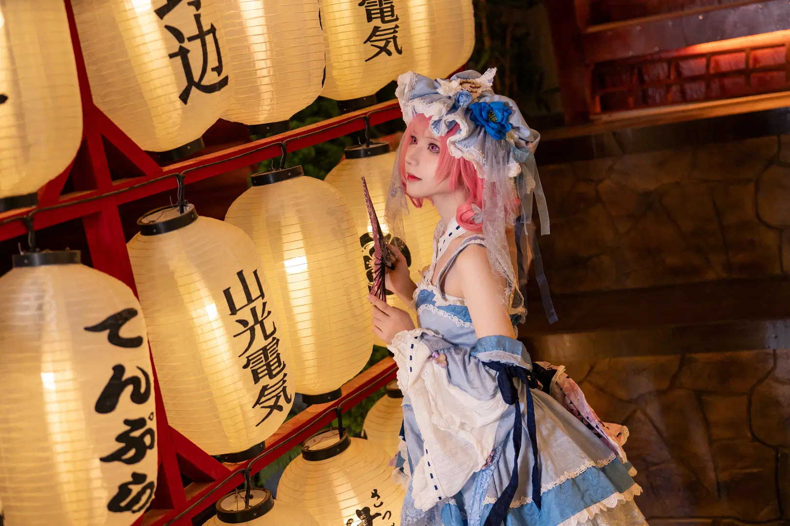 【西行寺幽幽子cos】東方project和風燈籠下的藍白洋裝 - 柏油小星瞳📸 - 第4張