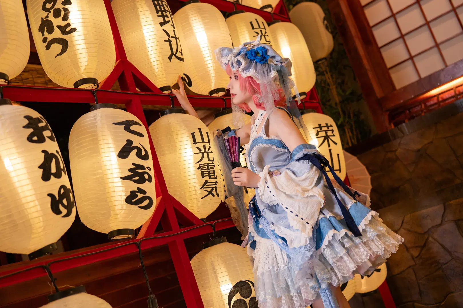 【西行寺幽幽子cos】東方project和風燈籠下的藍白洋裝 - 柏油小星瞳📸 - 第5張