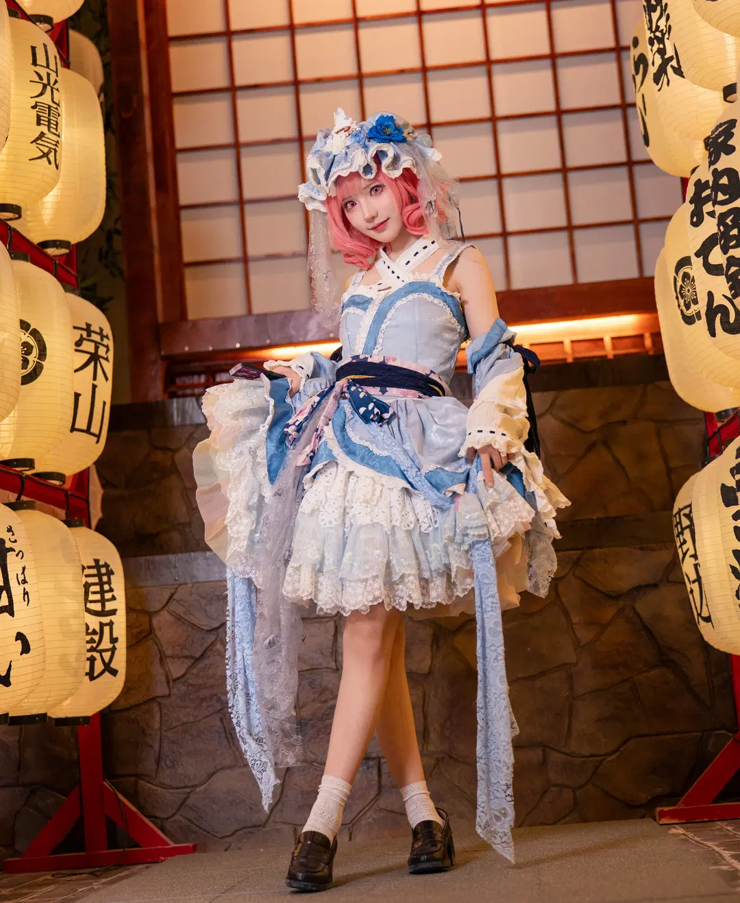 【西行寺幽幽子cos】東方project和風燈籠下的藍白洋裝 - 柏油小星瞳📸 - 第7張