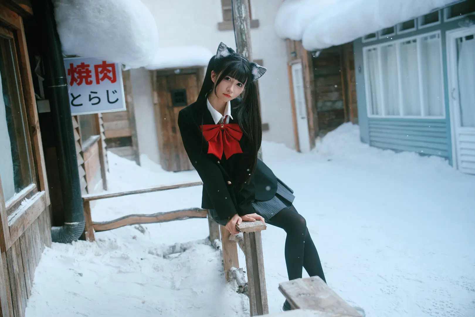 黑丝穿搭, 日系写真, 冬日氛围感, 雪国JK, 初雪拍照