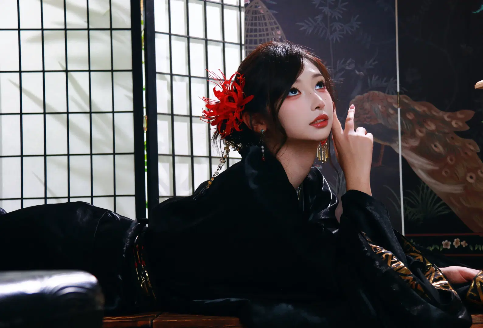 互勉约拍, 古风cosplay, 北京棚拍, 彼岸花, 红黑撞色