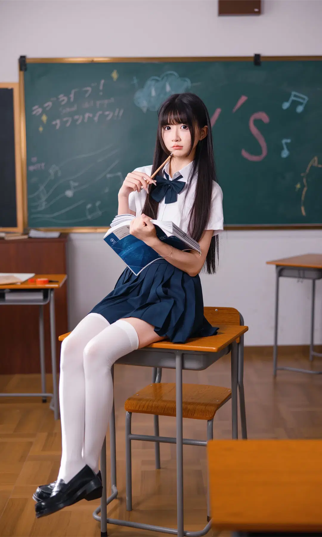 JK制服, 白丝, 校园风cos, 教室写真, 青春校园