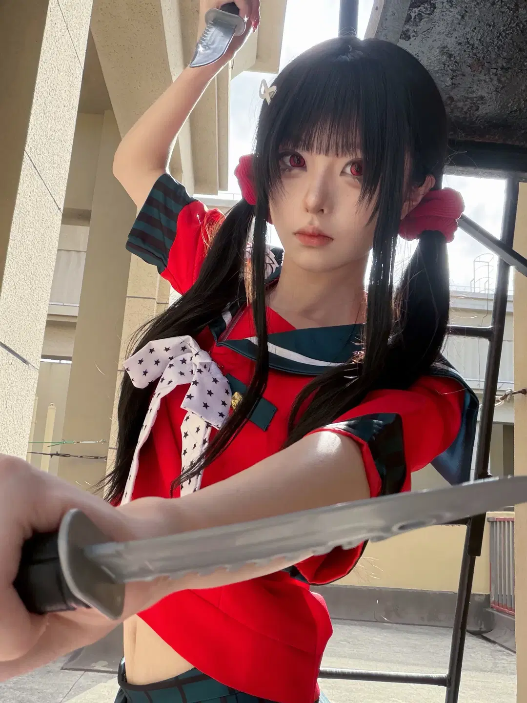 双马尾, 水手服cos, 红瞳, 春川魔姬cos, 弹丸论破v3