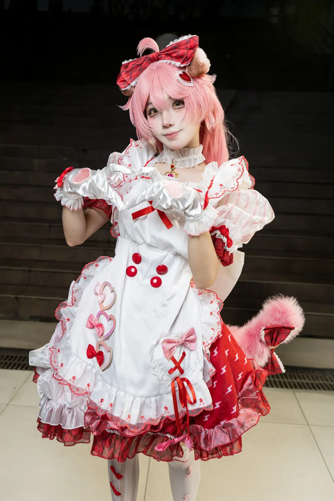 明日方舟, 白丝, 澄闪cos, 粉发cos, 猫耳女仆