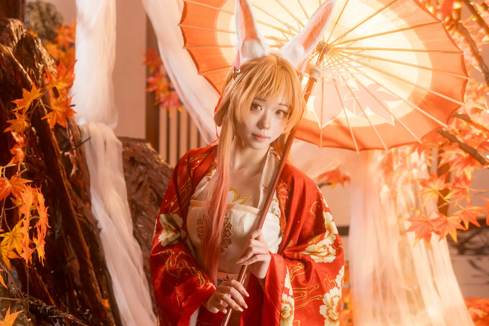 【公孙离cos】王者荣耀和风枫叶棚拍，红白配色壁纸版 - 凉风 - 第4张