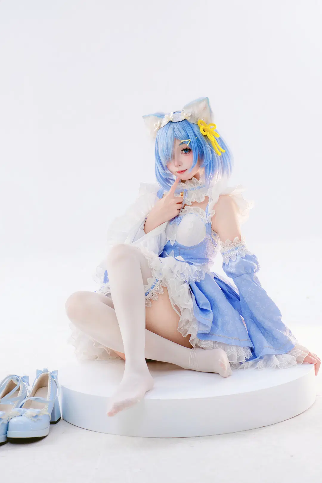 cosplay, 從零開始的異世界生活, 蕾姆cos, 白絲, 水色貓貓女僕