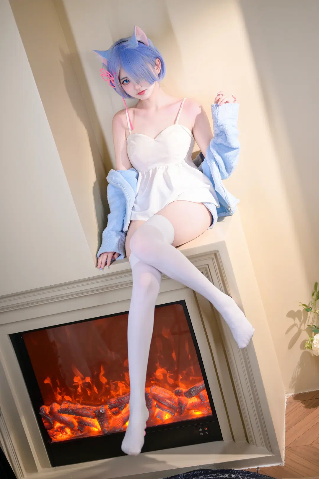 cosplay, 從零開始的異世界生活, 蕾姆cos, 白絲, 睡衣蕾姆