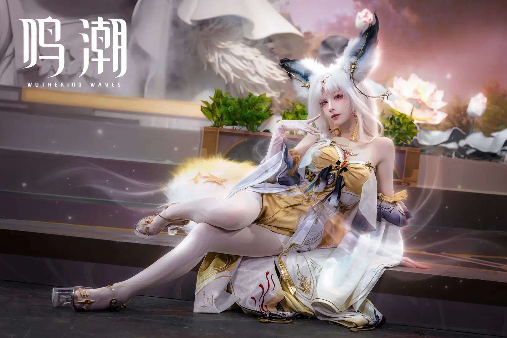Wuthering Waves, White stockings, Anime convention cosplay, Kemonomimi girl, Hsin cosplay