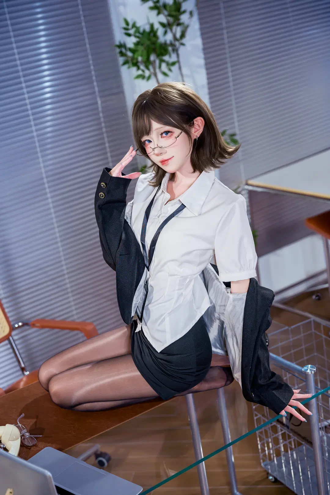 Office Lady Uniform Photoshoot: Workplace Atmosphere of Black Stockings and Suits by 璃夏w - Image 8