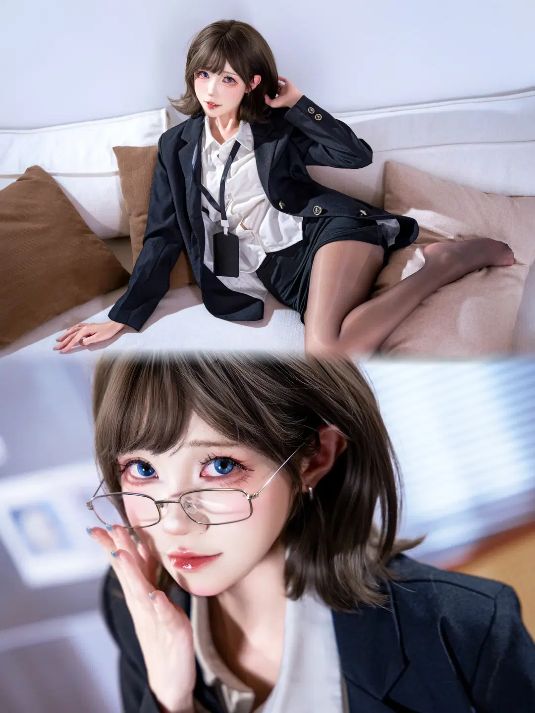Office Lady Uniform Photoshoot: Workplace Atmosphere of Black Stockings and Suits by 璃夏w - Image 9