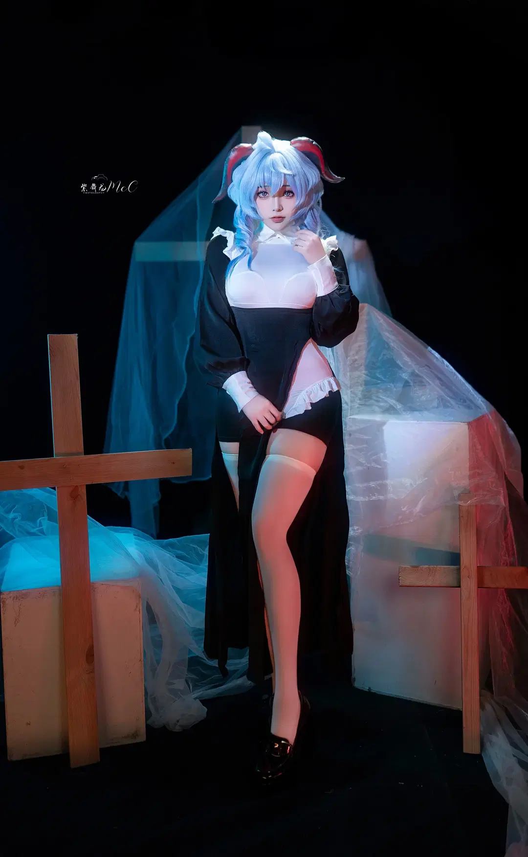 [Ganyu Cosplay] Dark Nun Styling and Blue-Toned Studio Photoshoot Log by 紫舞龙McC - Image 2