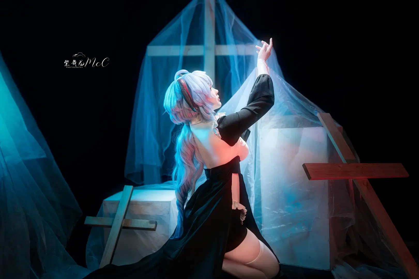[Ganyu Cosplay] Dark Nun Styling and Blue-Toned Studio Photoshoot Log by 紫舞龙McC - Image 4