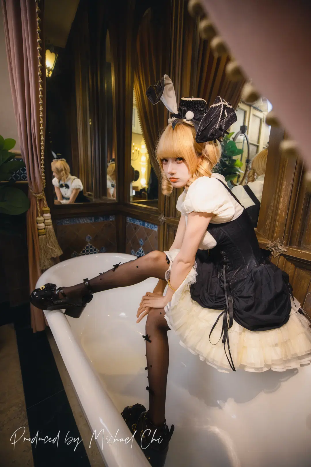 Black and White Bunny Girl Lolita: Vintage Portrait Photography in an Antique Room by 翻版小霸王 - Image 4