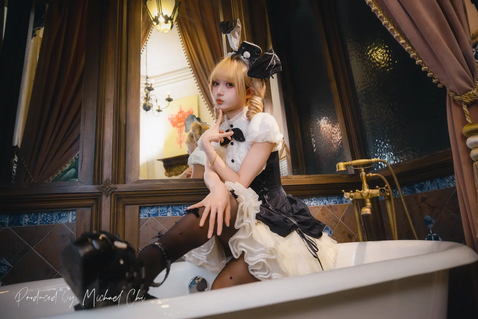 兔耳少女, Lolita写真, 丝袜写真, 黑白洛丽塔, 复古房间