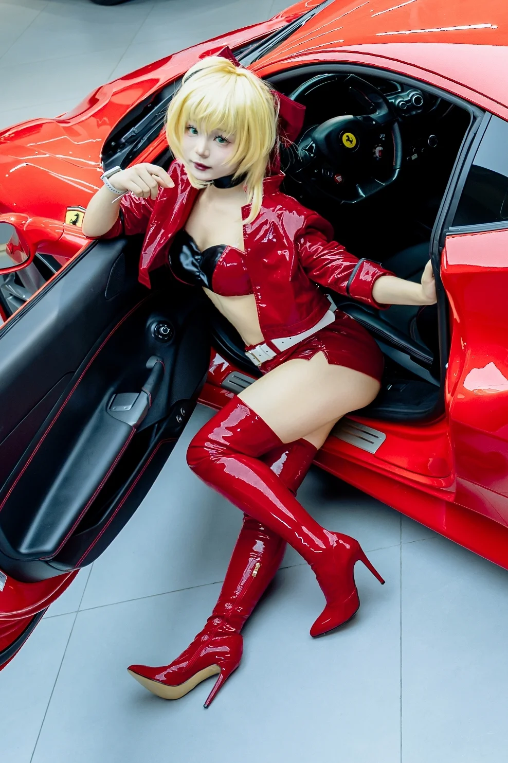 Fate/Grand Order, Nero Cosplay, Patent leather boots, Ferrari 488, Nero racing suit